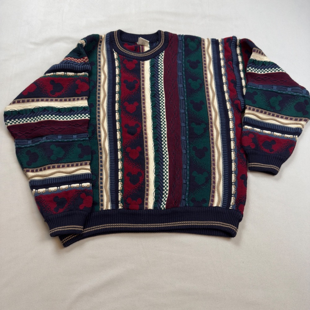 VTG Disney Catalog Mickey Mouse 3D Textured Knit Sweater Mens Lg Coogi Style EUC